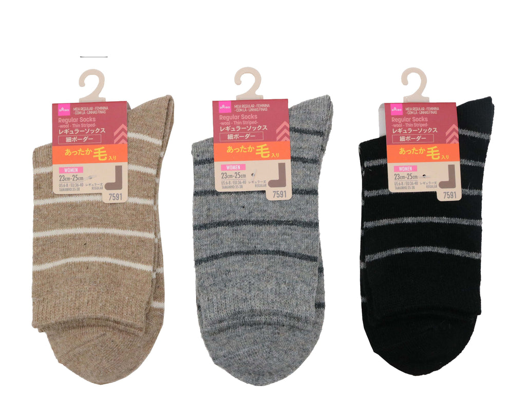 レギュラーソックス（レディース、毛入、細ボーダー） ダイソー(DAISO)