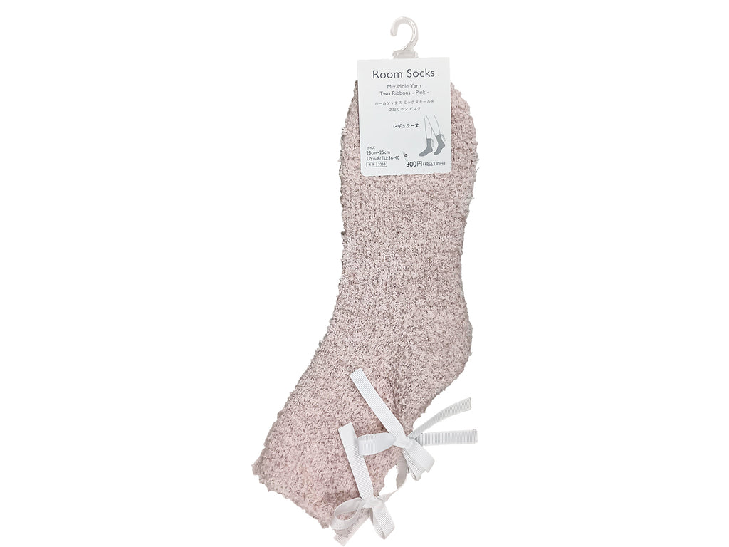 ルームソックス（ミックスモール糸、２段リボン、ＰＫ） ダイソー(DAISO)
