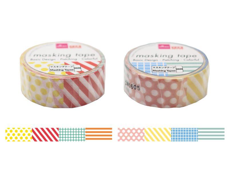 マスキングテープ（ベーシック柄、つぎはぎ、カラフル） ダイソー(DAISO)