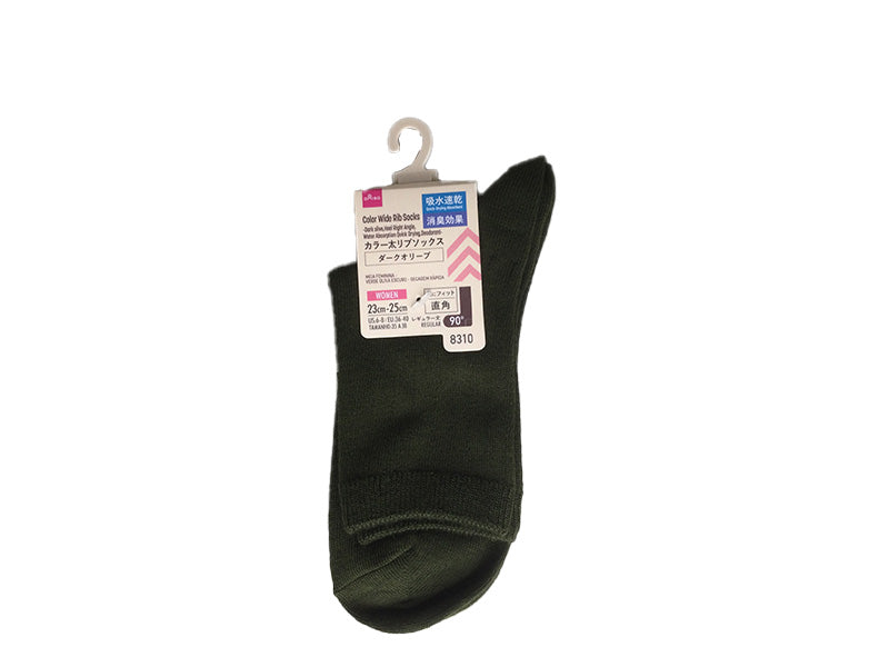 カラー太リブソックス（ダークオリーブ、かかと直角、吸水速乾、消臭） ダイソー(DAISO)