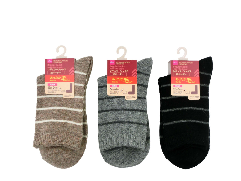 レギュラーソックス（レディース、毛入、細ボーダー） ダイソー(DAISO)
