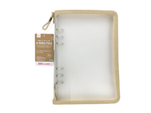 ６リングファイル（Ａ５、ジッパー付、ベージュ） ダイソー(DAISO)