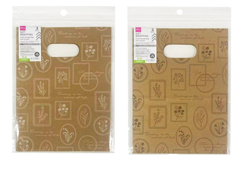 角底クラフトハンドルバッグ（フラワー、３枚） ダイソー(DAISO)