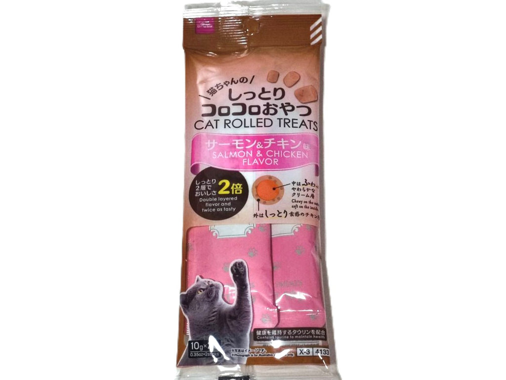 猫ちゃんのしっとりコロコロおやつ サーモン＆チキン味 １０ｇ×２本 ダイソー(DAISO)