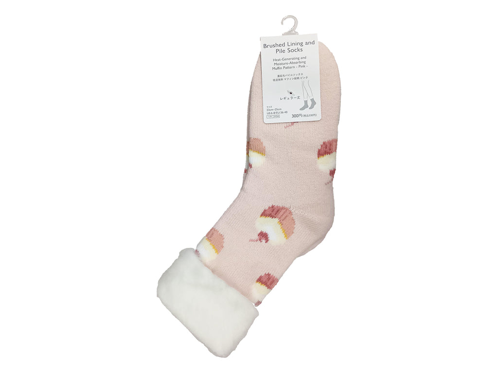 裏起毛パイルソックス（吸湿発熱、マフィン総柄、ＰＫ） ダイソー(DAISO)
