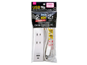 ２コンセントタップコード（Ｔｙｐｅ―Ａ＋Ｔｙｐｅ―Ｃ、２ポート、白） ダイソー(DAISO)