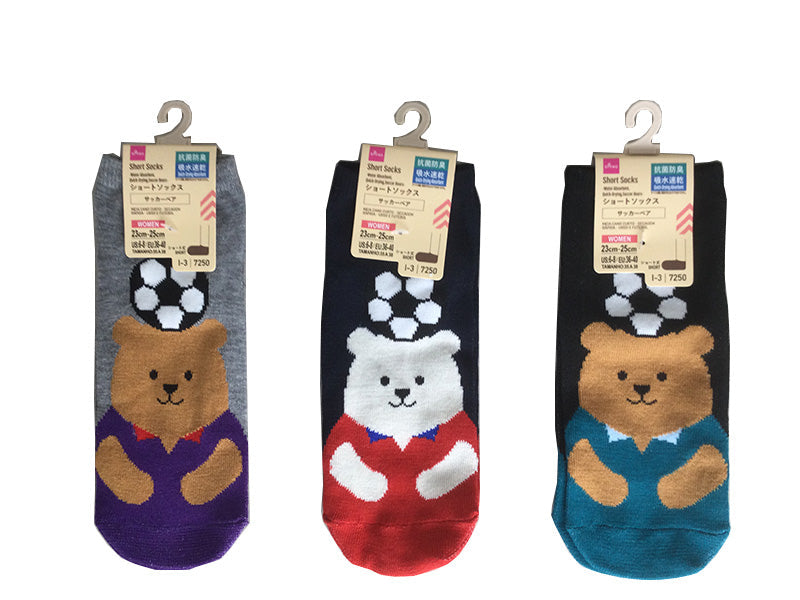 ショートソックス（吸水速乾、抗菌防臭、サッカーベア） ダイソー(DAISO)