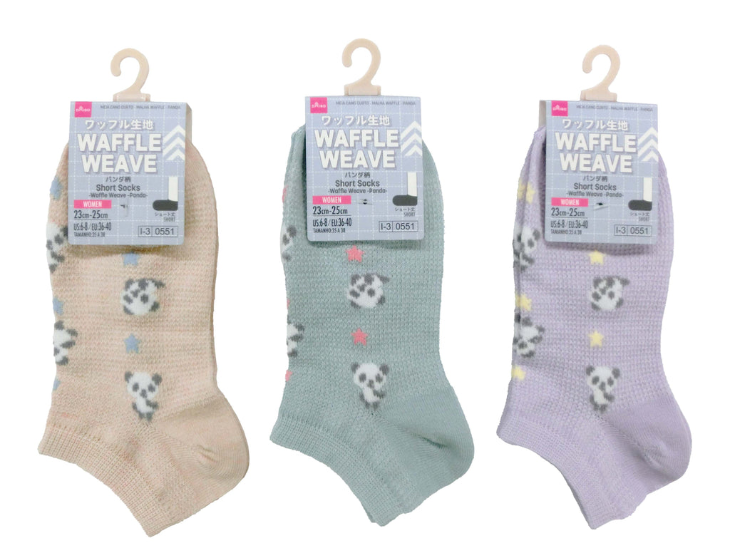 ショートソックス（ワッフル生地、パンダ柄） ダイソー(DAISO)