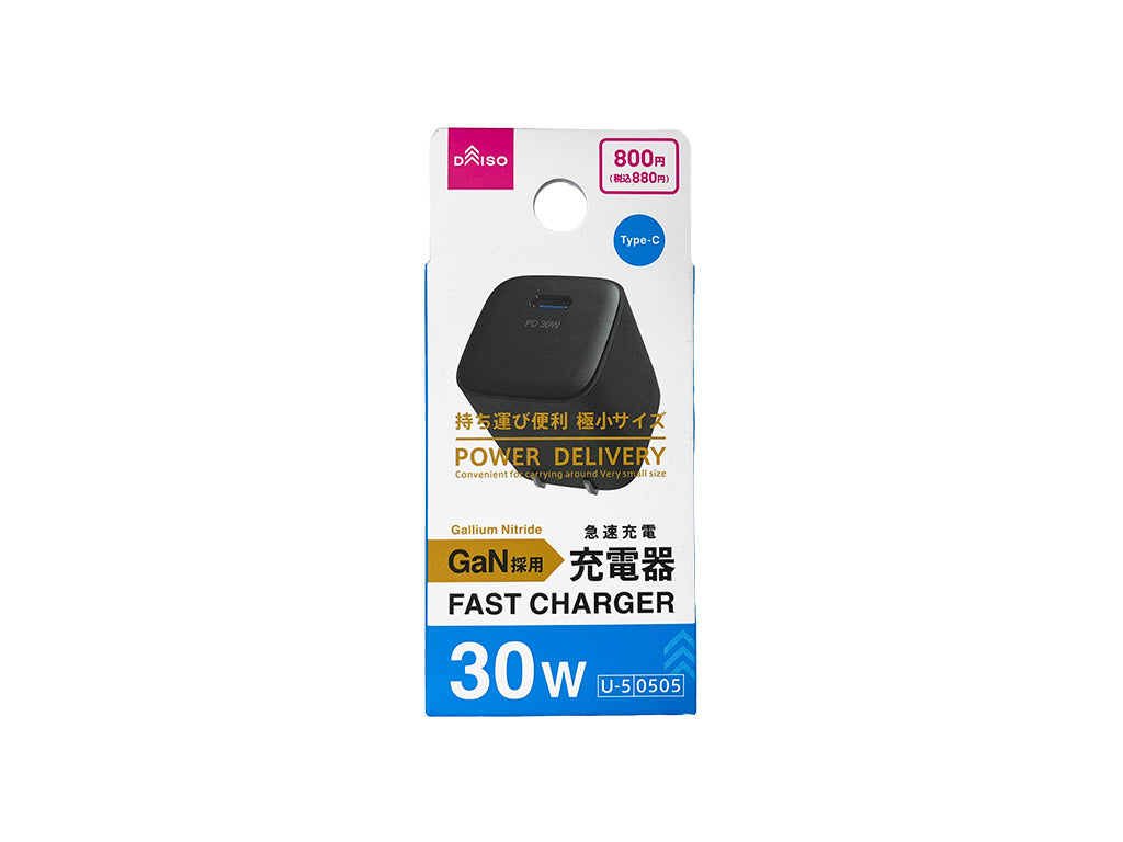 ＧａＮ ＵＳＢ充電器（ＰＯＷＥＲ ＤＥＬＩＶＥＲＹ３０Ｗ、ブラック） ダイソー(DAISO)