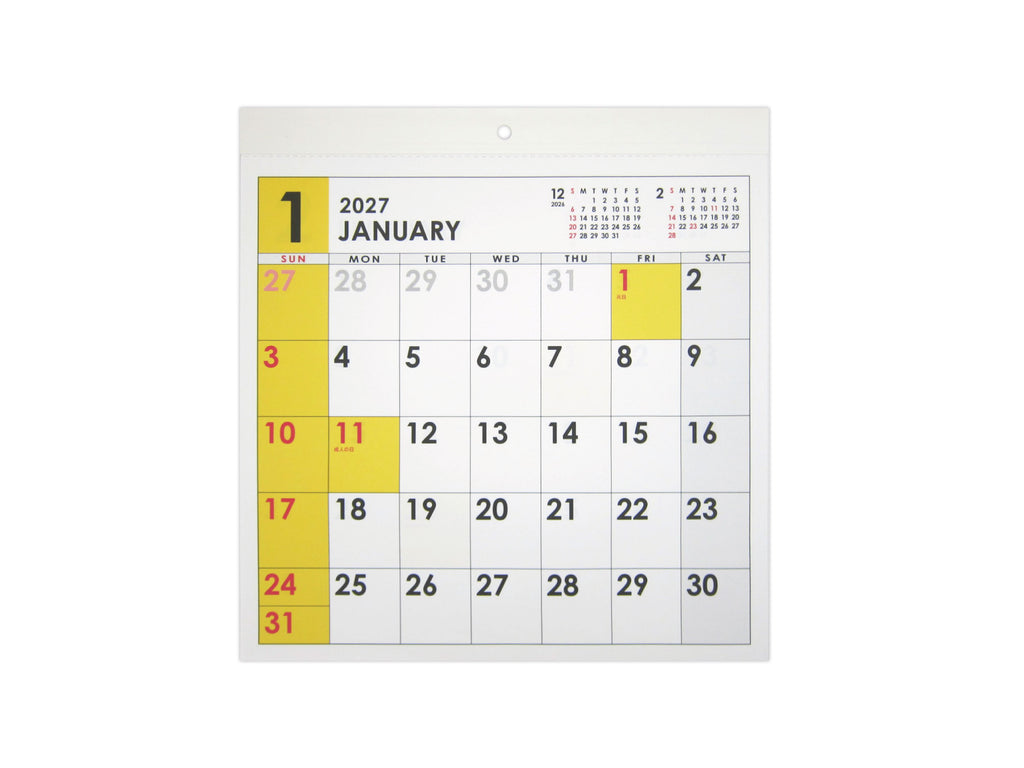 ２０２７年壁掛けカレンダー（正方形、１２カラー） ダイソー(DAISO)