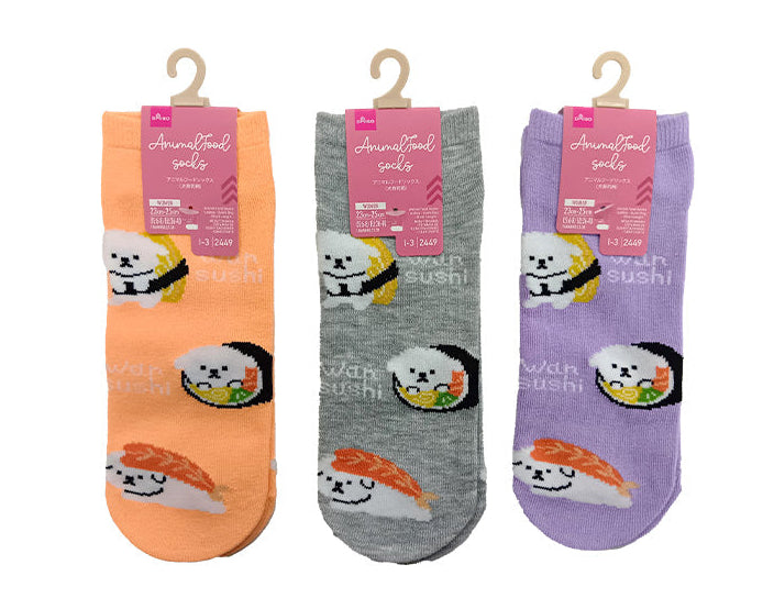 アニマルフードソックス（レディース、犬寿司柄、ショート丈） ダイソー(DAISO)
