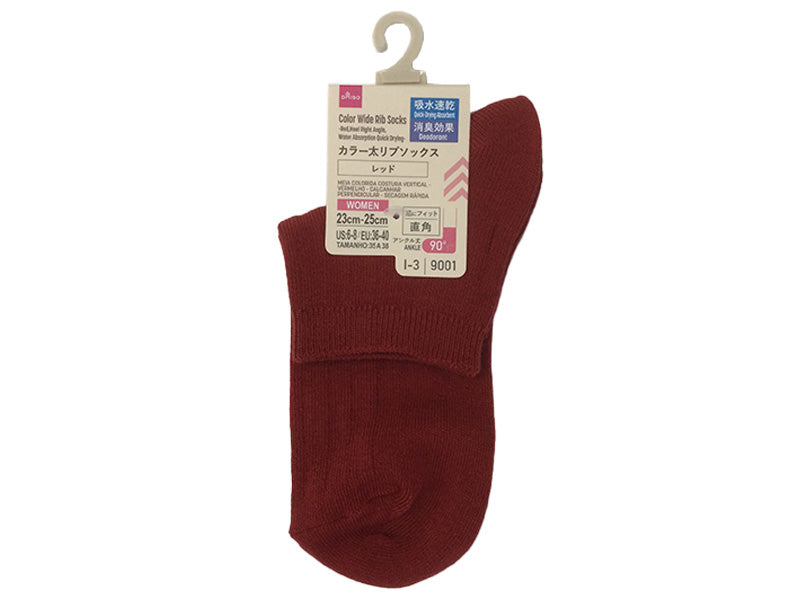 カラー太リブソックス（レッド、かかと直角、吸水速乾、消臭） ダイソー(DAISO)